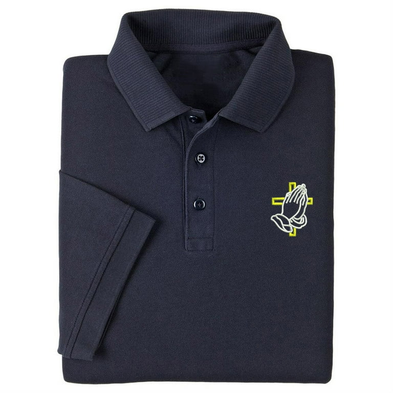 Mens Polo Shirts Short Sleeve Praying Hands with Cross