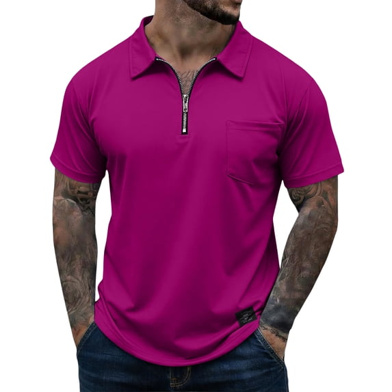 Mens Polo Shirts Short Sleeve Quarter Zip Oversized Workout Golf T-Shirts Light Weight Comfort Athletic Muscle Shirt Purple M
