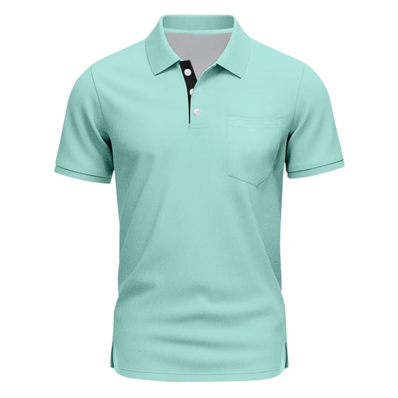 Mens Polo Shirts Short Sleeve Solid Color Golf Shirts for Men Casual Summer Classic Collar Shirts with Pocket, 2XL
