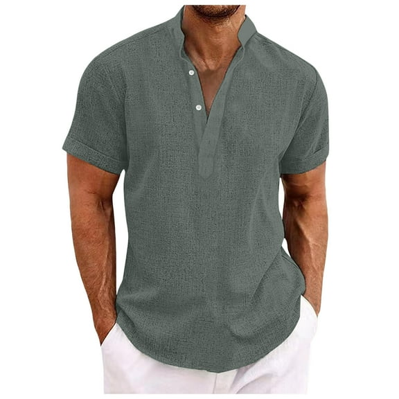 Mens Polo Shirts Short Sleeve Solid Holiday Tops Lapel Slim Fit Mens Work Clothing,Grey,L