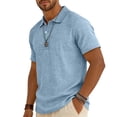 thumbnail image 1 of Mens Polo Shirts Short Sleeve Summer Button Linen Shirt Casual Collared Lightweight Polo Tops Light Blue L, 1 of 8