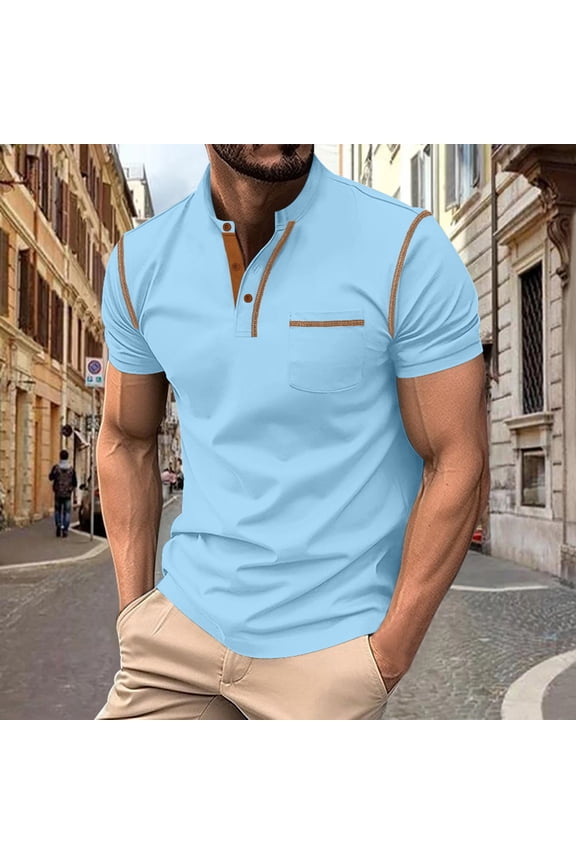 Mens Polo Shirts Short Sleeve Summer Casual Solid Holiday Tops Daily-Wear