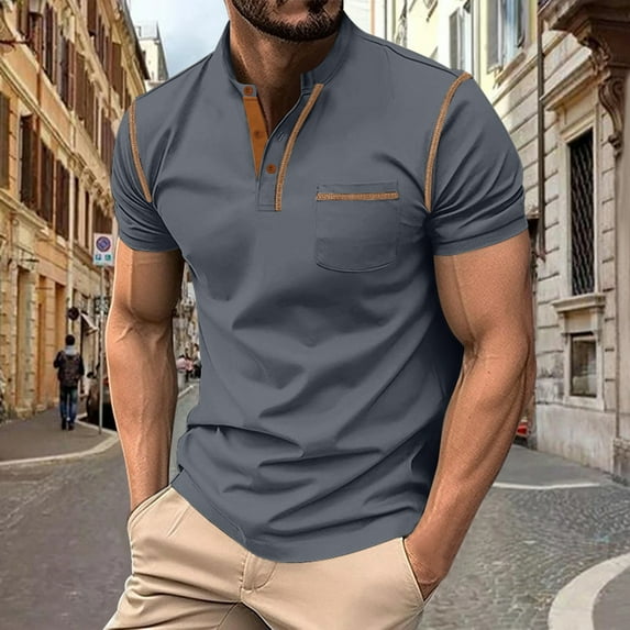 Mens Polo Shirts Short Sleeve Summer Casual Solid Holiday Tops Holiday Wear