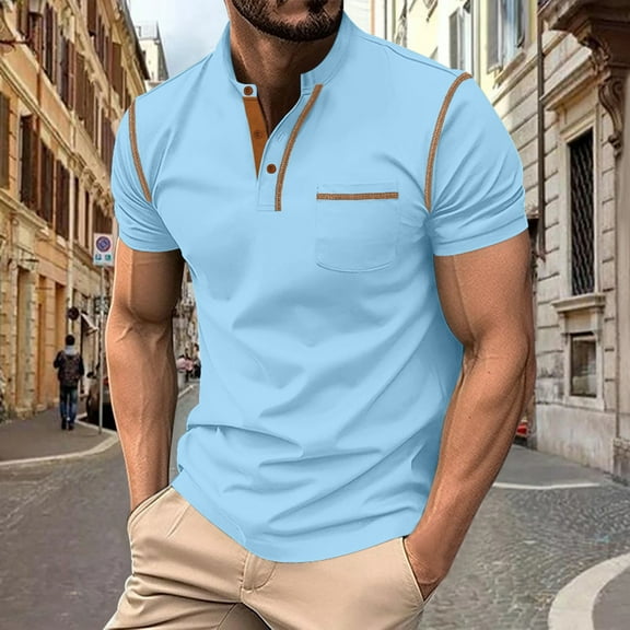 Mens Polo Shirts Short Sleeve Summer Casual Solid Holiday Tops Outwear