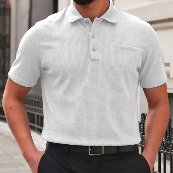 Mens Polo Shirts Short Sleeve Textured Knit Polo Shirt Ribbed Stretchy Quick Dry Casual Golf Shirts(White,XXL)