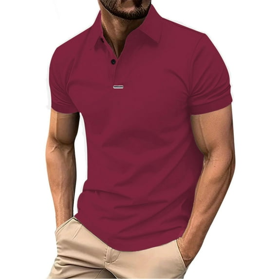 Mens Polo Shirts Slim Golf Short Sleeve Button Up Collared Business Tops Casual Sport Moisture Wicking Athletic Stretchy Mens Shirts Red L