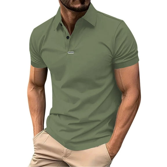 Mens Polo Shirts Slim Golf Short Sleeve Button Up Collared Business Tops Casual Sport Moisture Wicking Athletic Stretchy Shirts for Men Green S