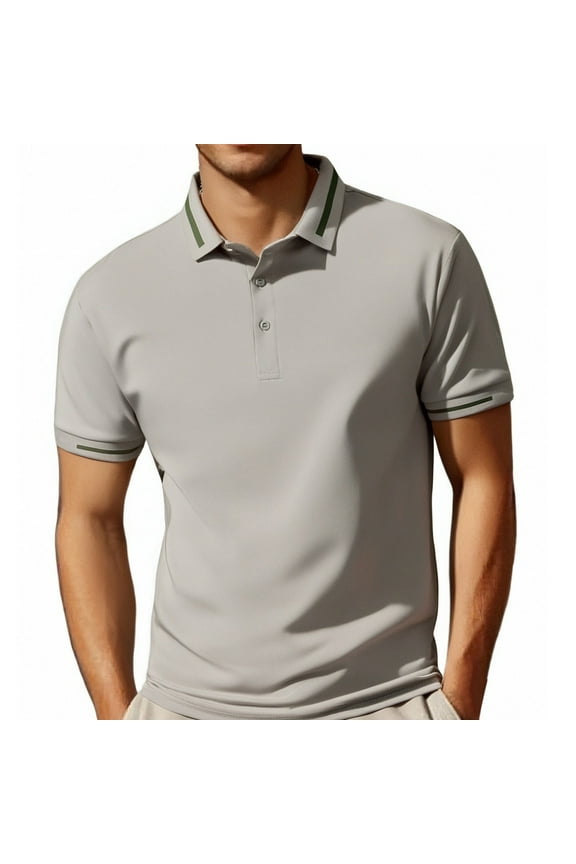 Mens Polo Shirts Solid Color Button Collared Short Sleeve Business Tops Casual Loose Comfortable Trend T Shirts for Man