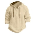 thumbnail image 1 of Mens Polo Shirts Solid Color Button Hooded Top Hooded Long Sleeve Mens Performance Polos,Beige,L, 1 of 3