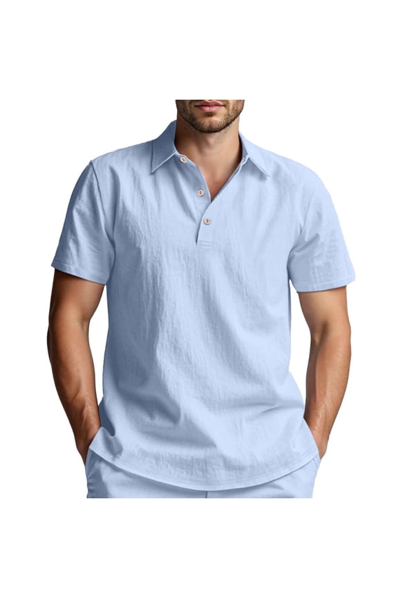 Mens Polo Shirts Solid Color Loose Fit Button Down Collar Short Sleeve Tops Summer Comfortable Basic T Shirts for Man