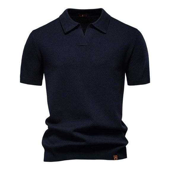 Mens Polo Shirts Solid Color Short Sleeve Casual Lapel Trendy Comfortable Tops Summer Lightweight T Shirts for Men Navy M