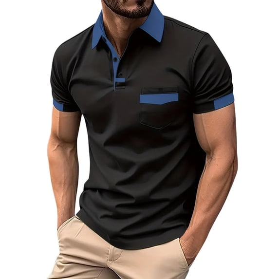 Mens Polo Shirts Spring Summer Breathable Short Sleeve Solid Color Button Lapel Pocket Bottoming Men'S Clothing