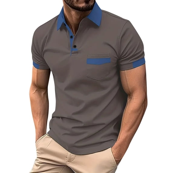 Mens Polo Shirts Spring Summer Breathable Short Sleeve Solid Color Button Lapel Pocket Bottoming Men'S Clothing