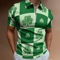 thumbnail image 1 of Mens Polo Shirts St. Patrick's Day Shamrock Print Lapel Zipper Short Sleeve Casual Festive Top Golf Shirts Green L, 1 of 6