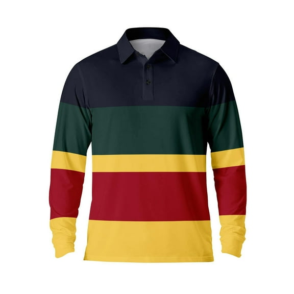 Mens Polo Shirts Striped Casual Button Down Collared Long Sleeve Tops Fall Loose Fit Comfy Breathable Mens Shirts