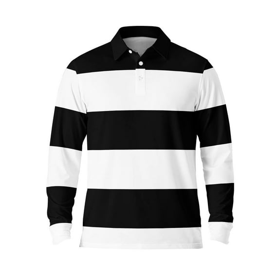 Mens Polo Shirts Striped Casual Button Down Collared Long Sleeve Tops Fall Loose Fit Comfy Breathable T Shirts for Man