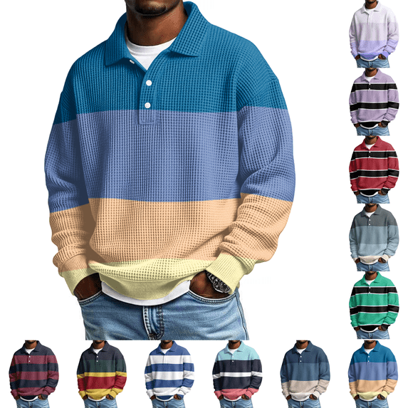 Mens Polo Shirts Striped Cotton Moisture Wicking Classic Collared Casual Golf Shirts for Men