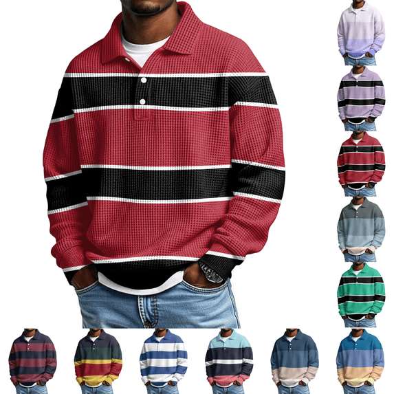 Mens Polo Shirts Striped Cotton Moisture Wicking Classic Collared Casual Golf Shirts for Men