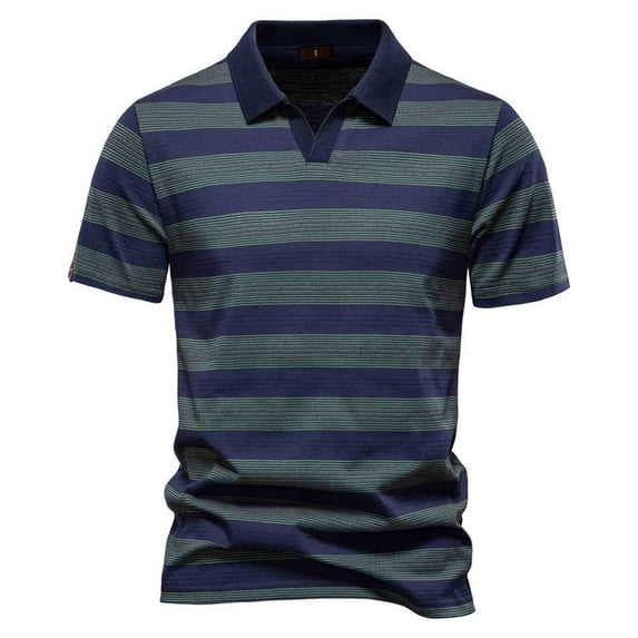 Mens Polo Shirts Striped Performance Stretch Athletic Cotton Top Casual Vacation Short Sleeve Button Collared Shirts for Men