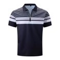 thumbnail image 1 of Mens Polo Shirts Stripes Polo Shirts Ribbed Lapel Button Business Color Block T Shirt Men's Button Down Shirts Black S, 1 of 6
