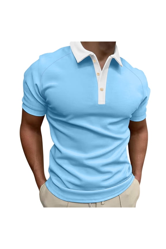 Mens Polo Shirts Summer Casual Short Sleeved Solid Color Three Button Shoulder Men'S Clothing