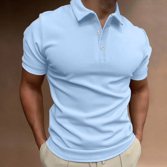 Mens Polo Shirts Summer Casual Striped Fabric Button Turn Down Collar Short Sleeve Solid Color Color Top Sportwear