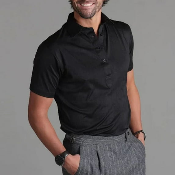 Mens Polo Shirts Summer Fashion Solid Color Breathable High Spring Lapel Short Sleeved Streetwear