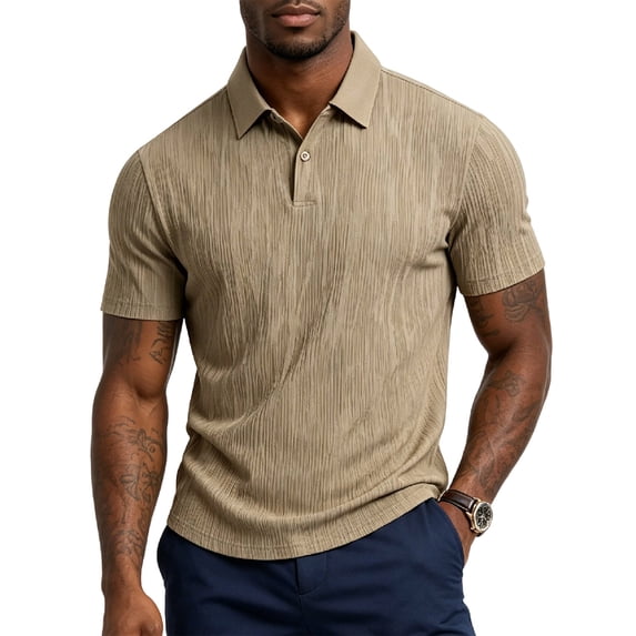 Mens Polo Shirts Textured Knit Stretchy Regular Fit Collared Golf Shirts, S