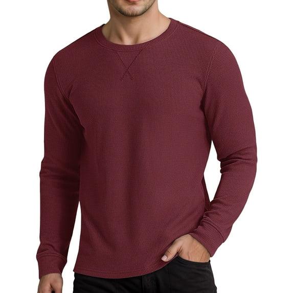 Mens Polo Shirts Tops Long Sleeve Thermal Knit Texture Base Layer Business Casual,Red,XL
