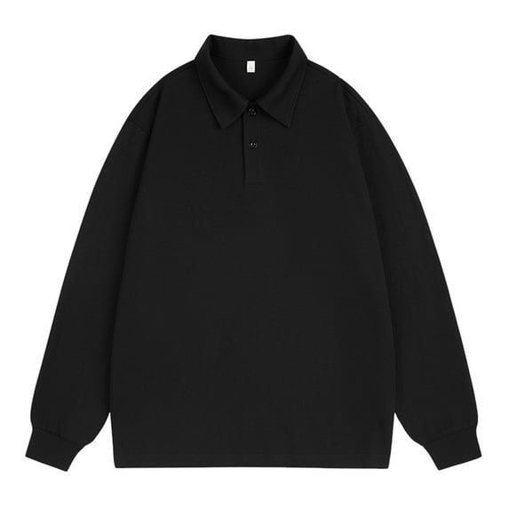 Mens Polo Shirts Versatile Long Sleeved Lapel Solid Color Fashionable Top Clothing