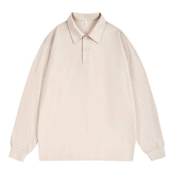 Mens Polo Shirts Versatile Long Sleeved Lapel Solid Color Fashionable Top Work Clothing