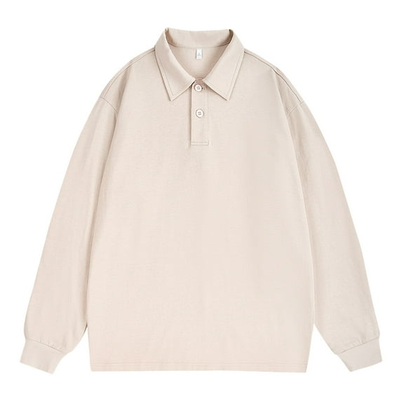 Mens Polo Shirts Versatile Long Sleeved Lapel Solid Color Fashionable Top Work Clothing
