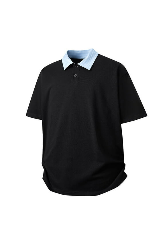 Mens Polo Shirts Vertical Striped Collar Casual Loose Short Sleeved Men'S Clothing