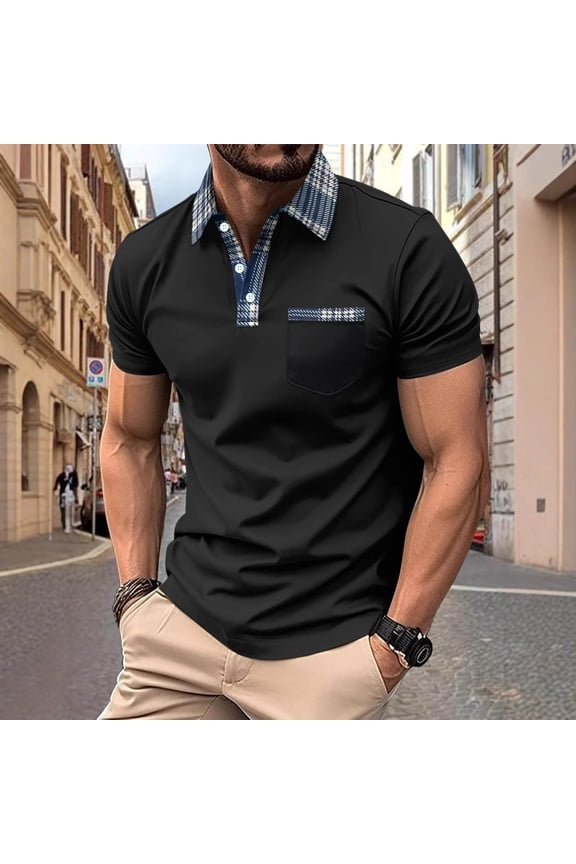 Mens Polo Shirts With Collar And Pocket Under $10 Button Casual Top Color Blocked Short Sleeved Sports Short Sleeved Lapel Top/shirt