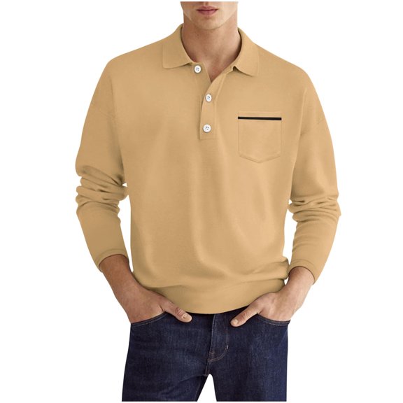 Polo Shirts For Men With Pockets Long Sleeve Button Down Shirt Business Comfy Workout Versatile Tops