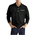 thumbnail image 1 of Mens Polo Shirts With Pockets Long Sleeve Button Down Shirt Business Leisure Vintage Comfort Fit Tops, 1 of 5