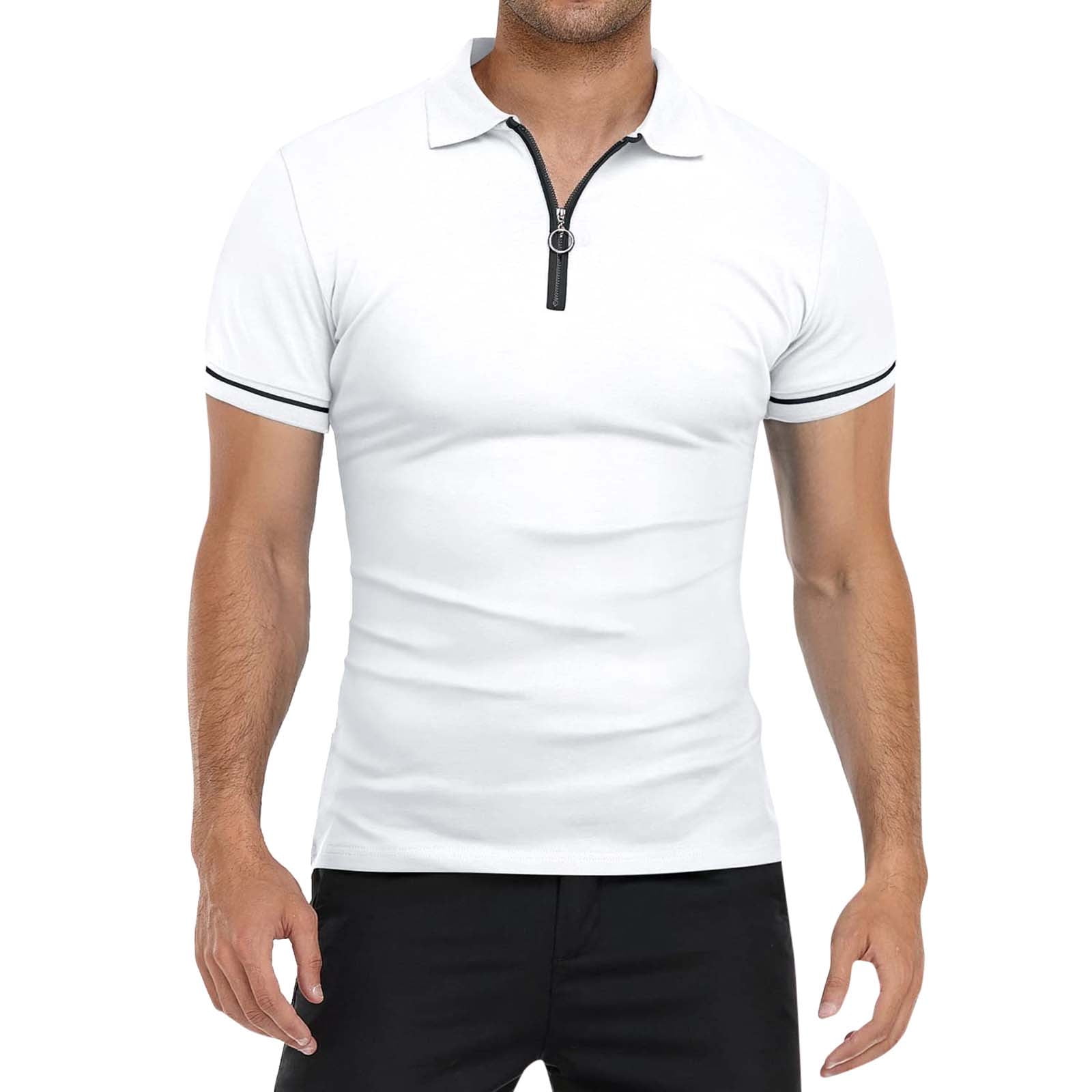 Mens Polo Shirts with Collar Men Casual Soild Zipper Top Shirt Turn ...