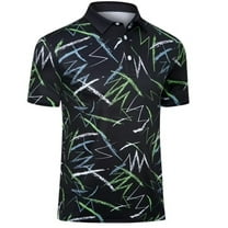 Mens Polo Shirts with Collar Quick Dry Print Performance Golf Polo UPF 30  Black Polo Shirts XL