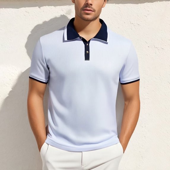 Mens Polo Shirts with Collar Solid Color Summer Casual Button Business Commuting Short Sleeved Golf Mens T-Shirts White L
