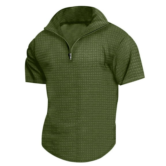 Mens Polo Shirts with Pocket Basic Tee Button Collar Athletic Collared T-Shirts Regular Fit Outdoor Casual Casual Golf Shirts,Army Green,L