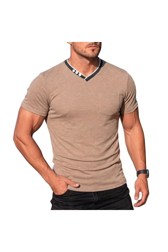 Mens Polo Short Sleeve Button Down Lightweight Classic Mens Spring Shirt,Khaki,S