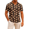 thumbnail image 1 of Mens Polo Short Sleeve Hot Dog Print Button Down Collared Top Summer Outings Golf Shirts Coffee XXL, 1 of 4