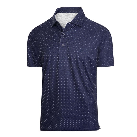 Mens Polo Short Sleeve Print Moisture Wicking Button Collared Top Classic Comfort Golf Shirts Navy XXXXL