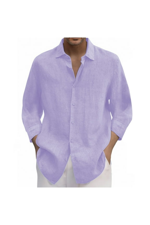 Mens Polo T-Shirt 3/4 Sleeve Spring Solid Color Lapel Long Sleeve Mens Knit Polo