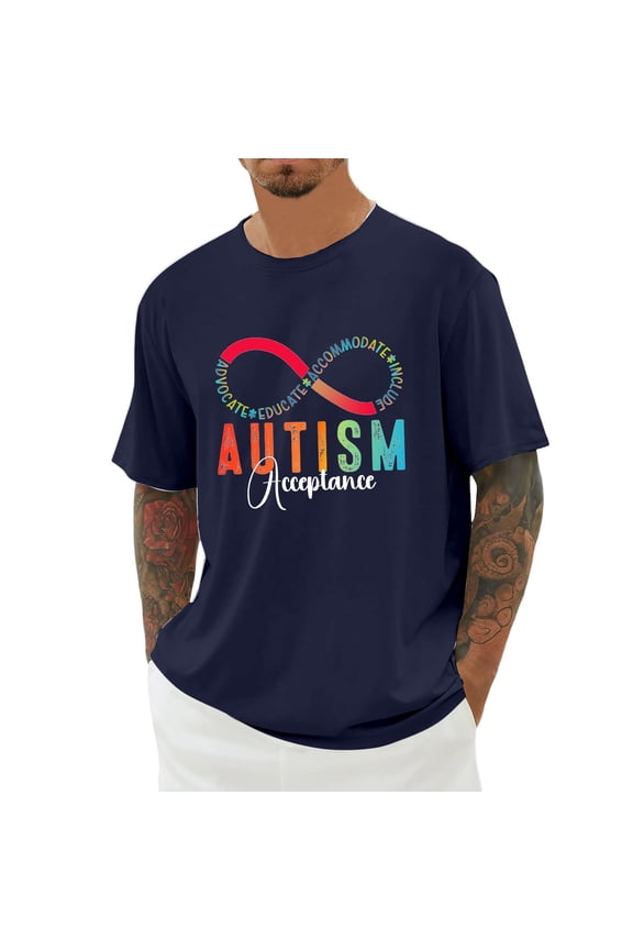 Mens Polo T-Shirt Awareness Soft Crewneck Adult Support Sensory Friendly Beach Vacation Clothes for Men,Navy,XS