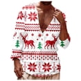 thumbnail image 1 of Mens Polo T-Shirt Christmas Printed Pixel Snowflake Deer Theme Button Up Long Sleeve Mens Work Clothing,White,3XL, 1 of 4