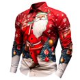 thumbnail image 1 of Mens Polo T-Shirt Christmas Santa 3D Digital Print Loose Lapel Button Mens Workout Shirts,Green,S, 1 of 2