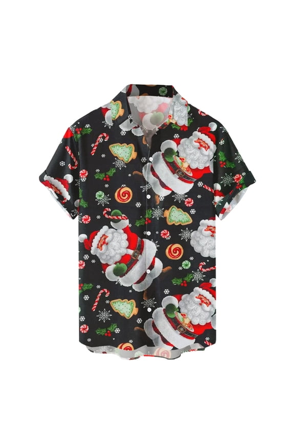 Mens Polo T-Shirt Christmas Santa 3D Digital Printing Button Lapel Short Sleeve Mens Graphic T-Shirts,D,S