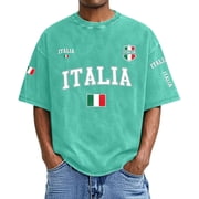 Mens Polo T-Shirt Italian Washed Print Graphic Design Comfort Fashion Mens Graphic T-Shirts,Green,XL