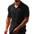 thumbnail image 1 of Mens Polo T-Shirt Lapel Solid Color Short Sleeved Button Linen Mens Clothing,Black,2XL, 1 of 4